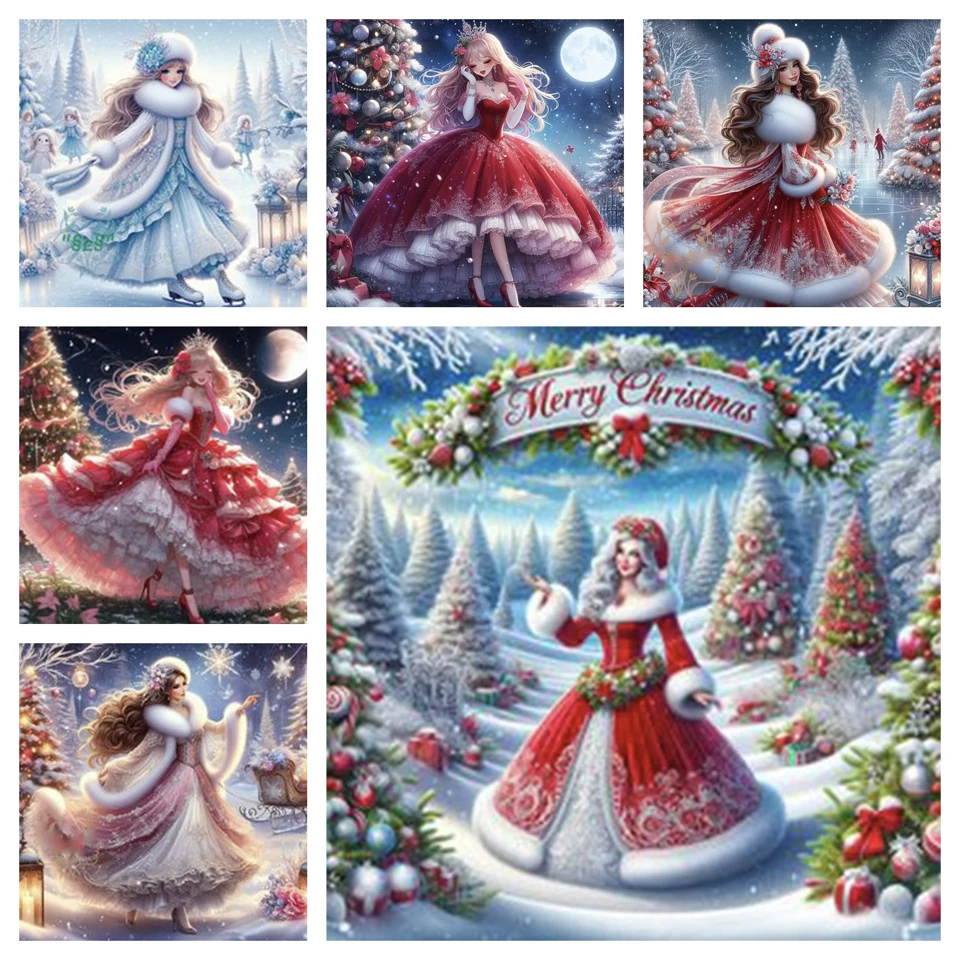 جديد 5D الماس المطرزة عيد الميلاد فستان طويل للفتيات كامل مربع جولة فسيفساء المرأة الشتاء الثلوج المطرزة الديكور #1