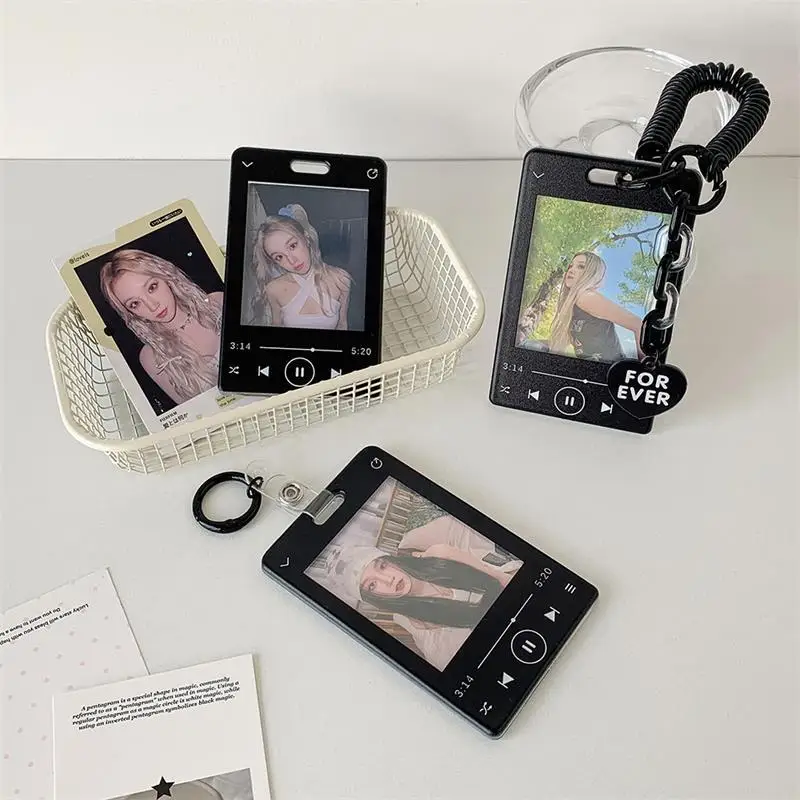 Creative Music Player Photocard Holder Student ID Card Holder Idol Photo Display Protect Storage Card Case Keychain Bag Pendants view 3
