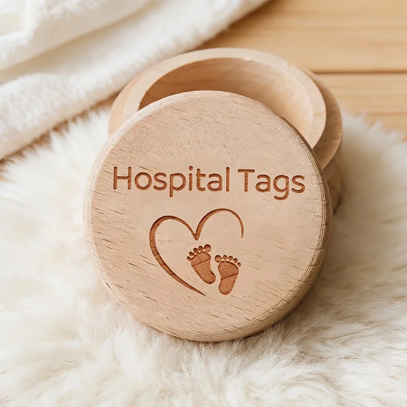 1PCS 2D Wooden Hospital Tag Box Secure Memory Chest for Umbilical Cord Baby Tooth Fetal Hair Milestone Keepsake Gift Home Decor