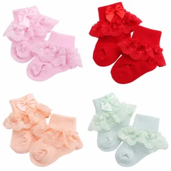 Cute Lace Flower Mesh Spring Summer Newborn Baby Socks Cotton Baby Girls Princess Bowknot Solid Color Anti Slip Socks 0-2 Years