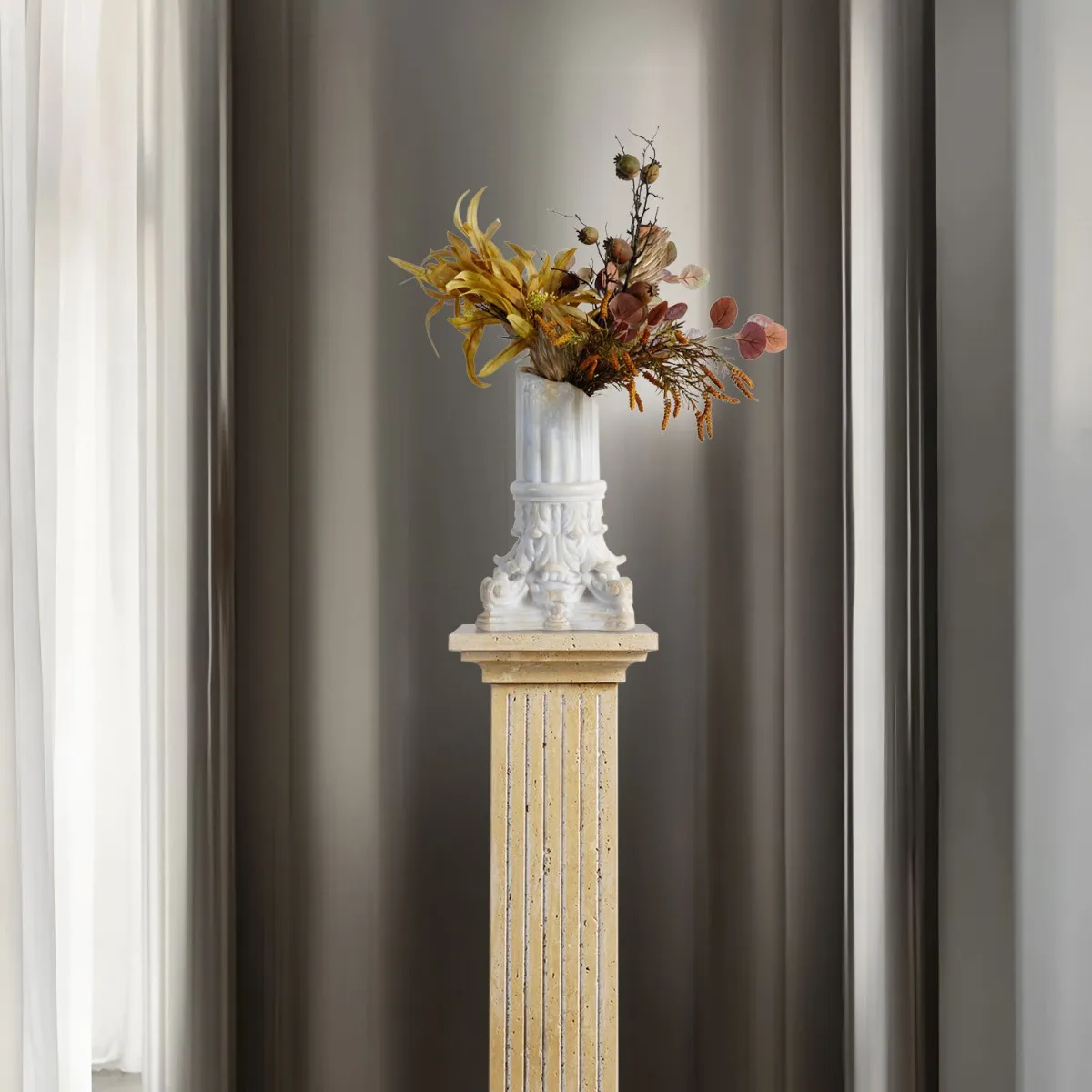 European Roman column relief vase model room exhibition hall high-end flower device decoration hotel villa art ornament