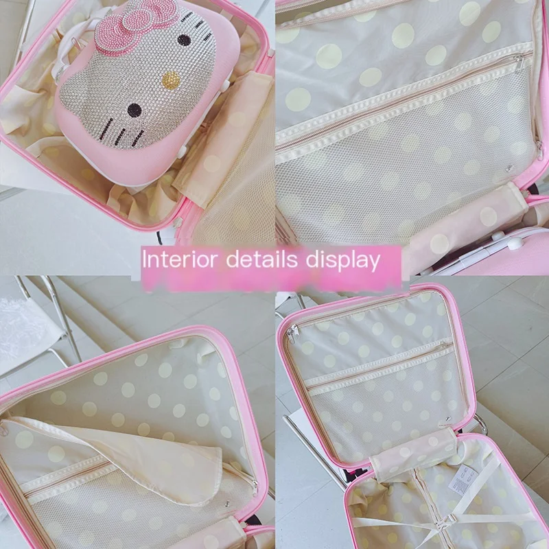 Sanrioed Hello Kitty 14 16 Inch Trolley Case Anime Kawaii Kt 12 Inches Mother and Child Suitcase Paste Diamonds Pink with Lock