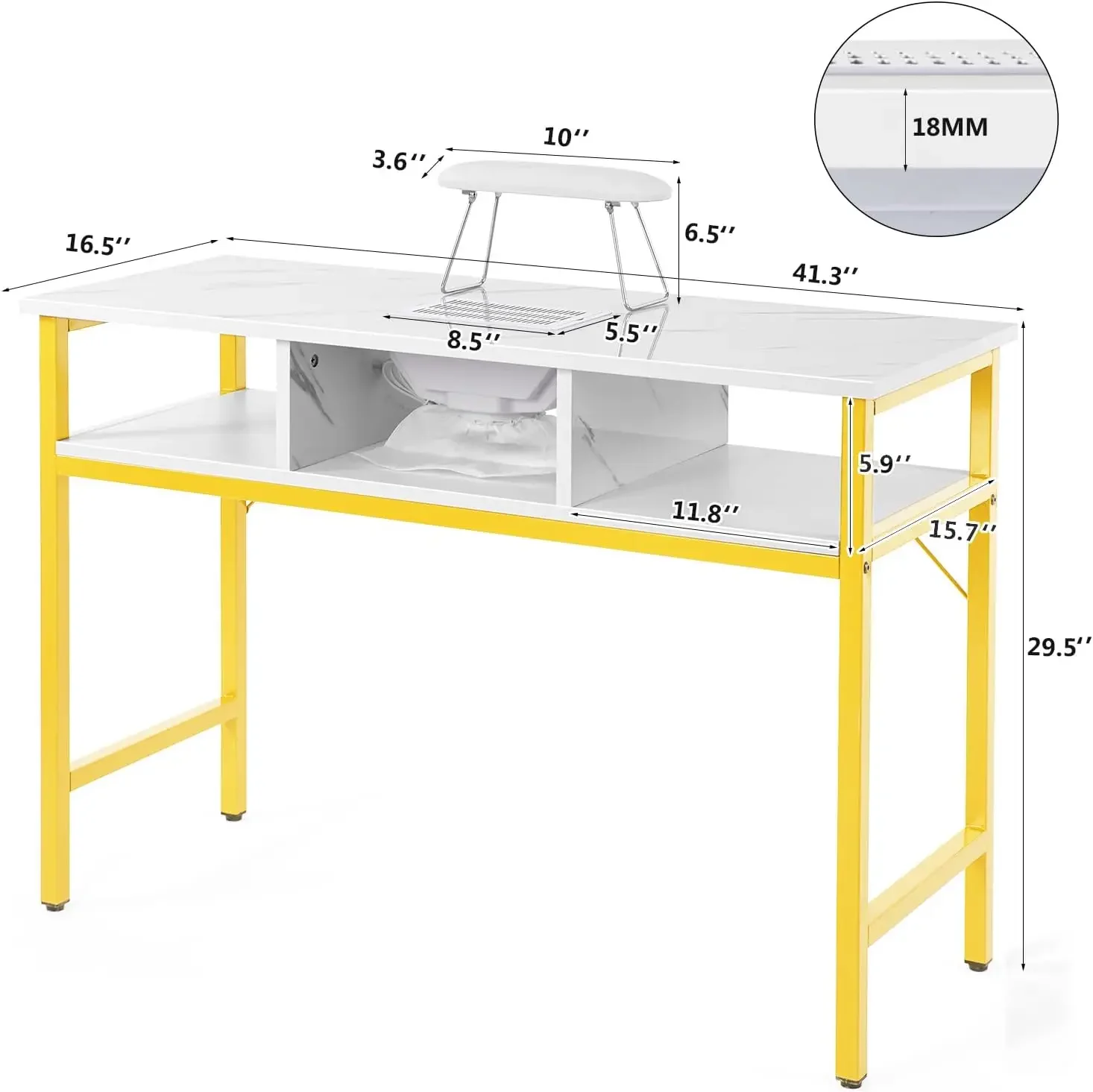 Manicure Table, Nail Desk, Electric Dust Collector, Nail Station, Marble Grained Table, Spa Salon Workstation, Foldable Wrist Re