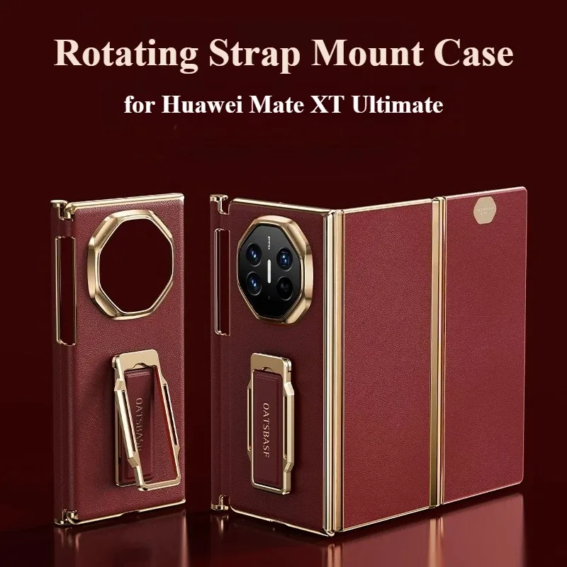 Eary Genuine Leather Phone Case for Huawei Mate XT Ultimate Case with  360°Rotation Stand Full Cover Shell Shockproof Protector