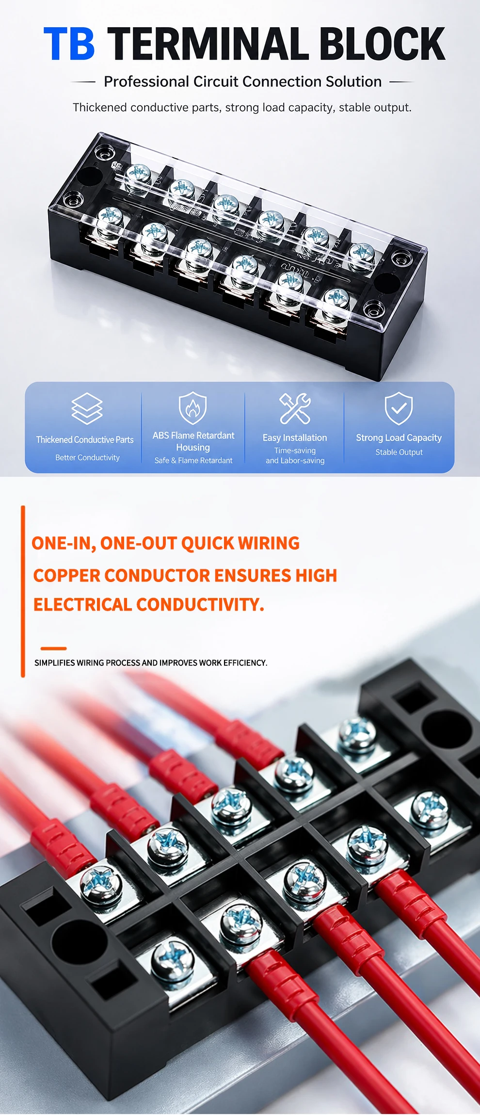 TB1503 Dual Row Thick Copper Screw Terminal Block Flame Retardant Grounding Wire Connector Strip 600V 15A Electrical Junction T&I Online Store