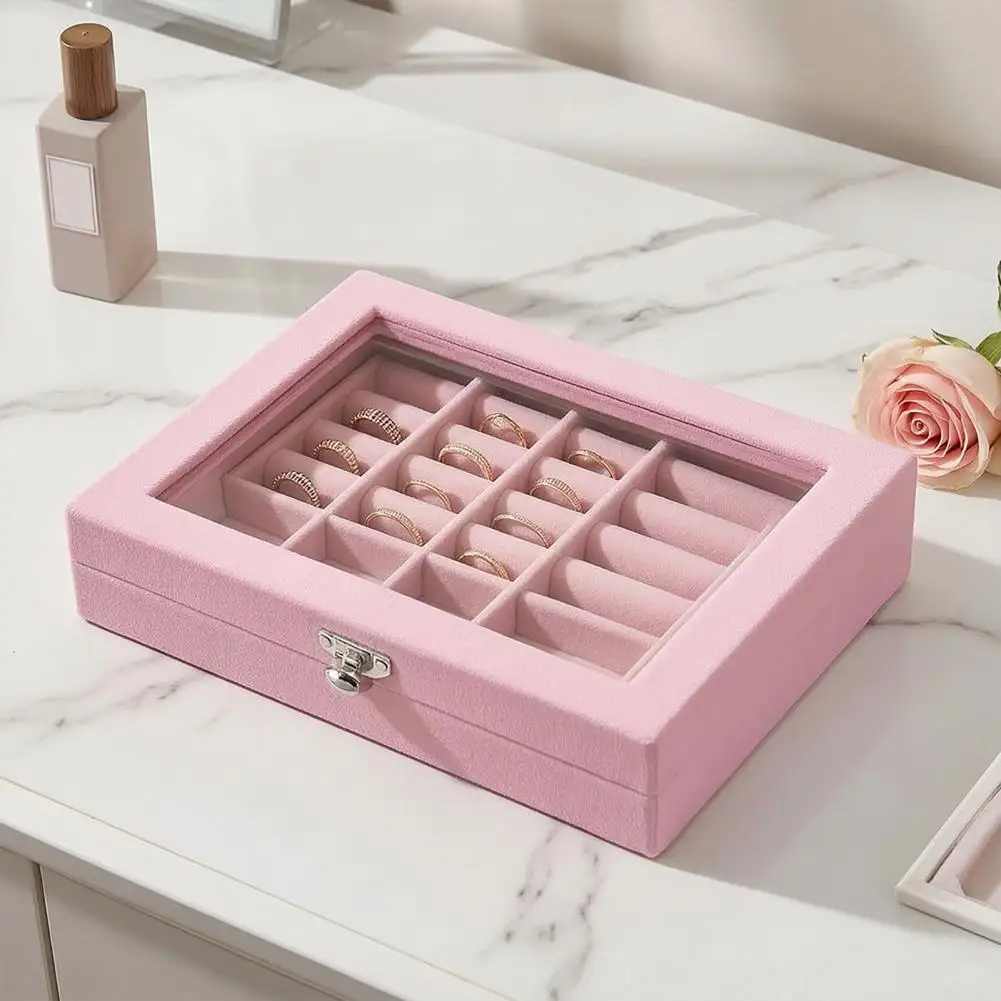 Jewelry Storage Container Jewelry Storage Box with Transparent Cover Velvet Lining Dustproof Organizer Flannel Mini Travel Case