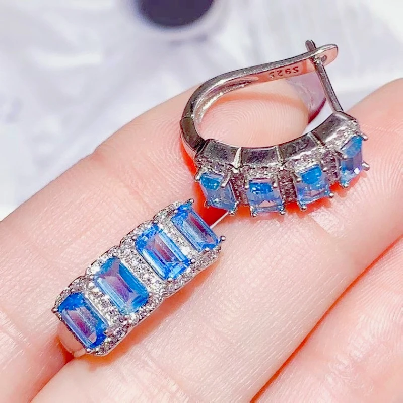 

Роскошные серьги-кольца с топазом для свадьбы, 3 мм*5 мм, натуральные топазовые серьги с сертификатом, ювелирные изделия из серебра 925 пробы с драгоценными камнями