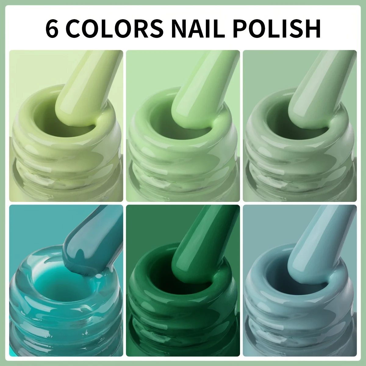 6pcs Green Nail Polish Set A Curated Collection of Seasonal Greens for a Salon-Perfect, Nail Art DIY Home Salon