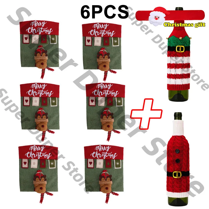 46X52Cm Creatieve Kerstslipcovers 3d Santa Claus/Sneeuwpop/Eland Stoelhoes Nieuwjaar Keukendecoratie Eetkamerstoel Rugdekking