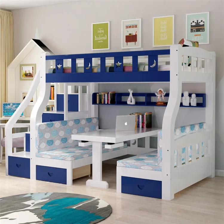 Kids Bunk Bed Solid Wooden Bedroom Furniture Folding Sofa Double Bed For Children