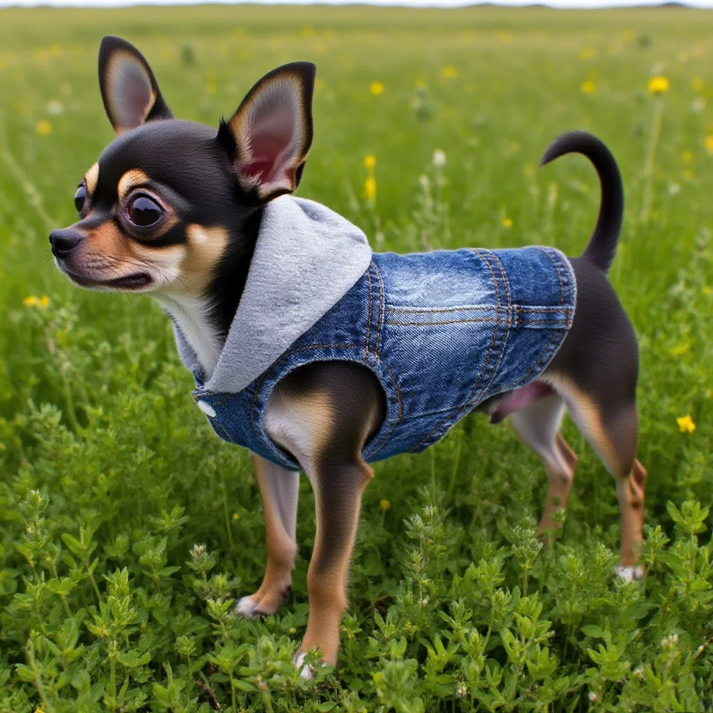 

Stylish Cowboy Dog Hoodie with Gray Knitted Cap, Pet Jean Jacket for Small Medium Breed Dogs, Puppy Costume XS-XXL