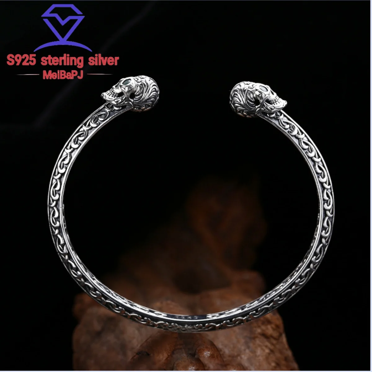 MeiBaPJ Real S925 Vintage Thai Sterling Silver Skull Open Bracelet Boutique Personalized Trendy Party Gift Jewelry Free Shipping