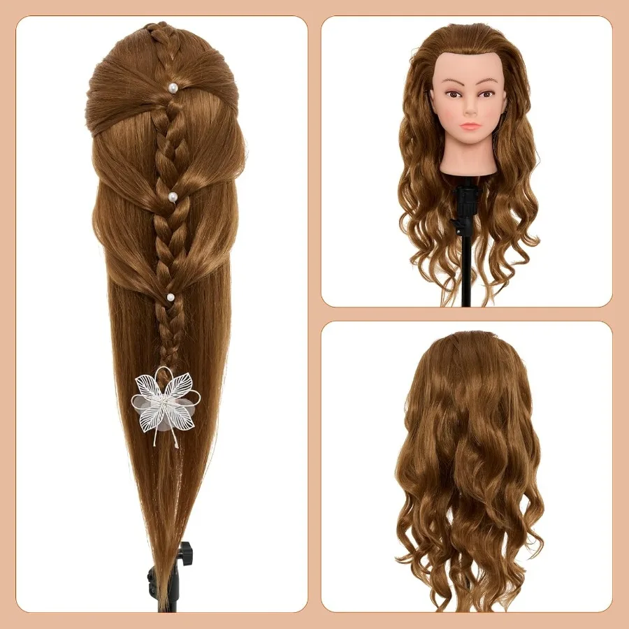 28-дюймовая голова манекена с 80 настоящими человеческими волосами для профессиональной укладки волос, плетения, завивки и косметологического обучения с таблицей