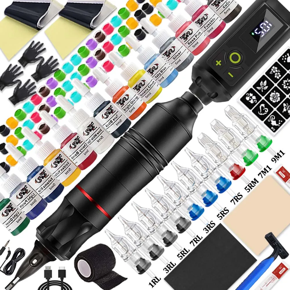 

Wireless Tattoo Kit Rotary Tattoo Machine Set Tattoo Pen Power Supply Tattoo Cartridge Needles Ink Tattoo Beginner Set