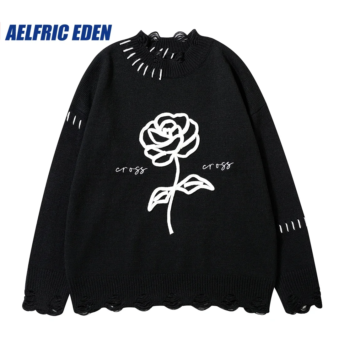 

Винтажный вязаный свитер в стиле Харадзюку с вырезами, мужской зимний Повседневный пуловер оверсайз в стиле хип-хоп, рэп, женский джемпер, свитер в стиле панк, 2023