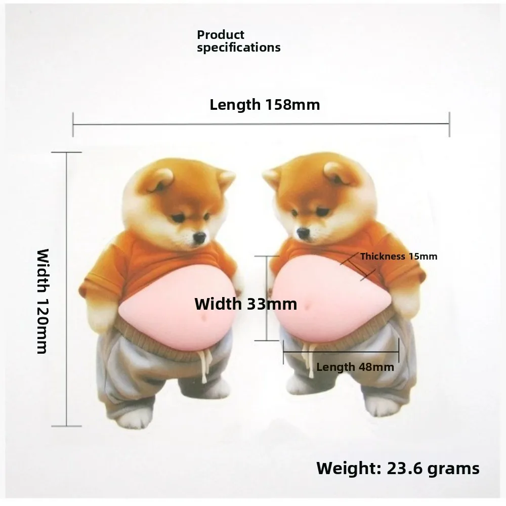 Autocollants 3D Shiba Inu Chubby, autocollants de ventre de chien compressibles, autocollants 3D, fond rose doux, décoration de coque de téléphone