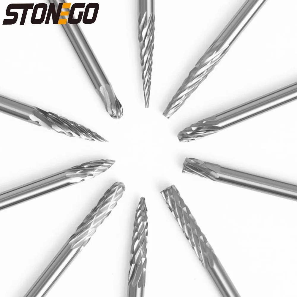 STONEGO Solid Carbide Burr Set, 10/20Pcs with 0.118