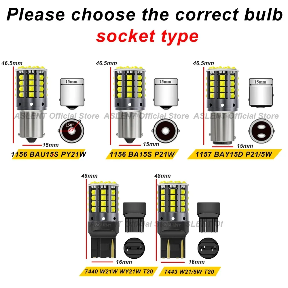 2x 1157 BAY15D P21/5W 1156 BA15S P21W BAU15S PY21W LED Canbus 3030 44SMD 7440 7443 W21W T20 Turn Signal Reverse Brake Light Bulb