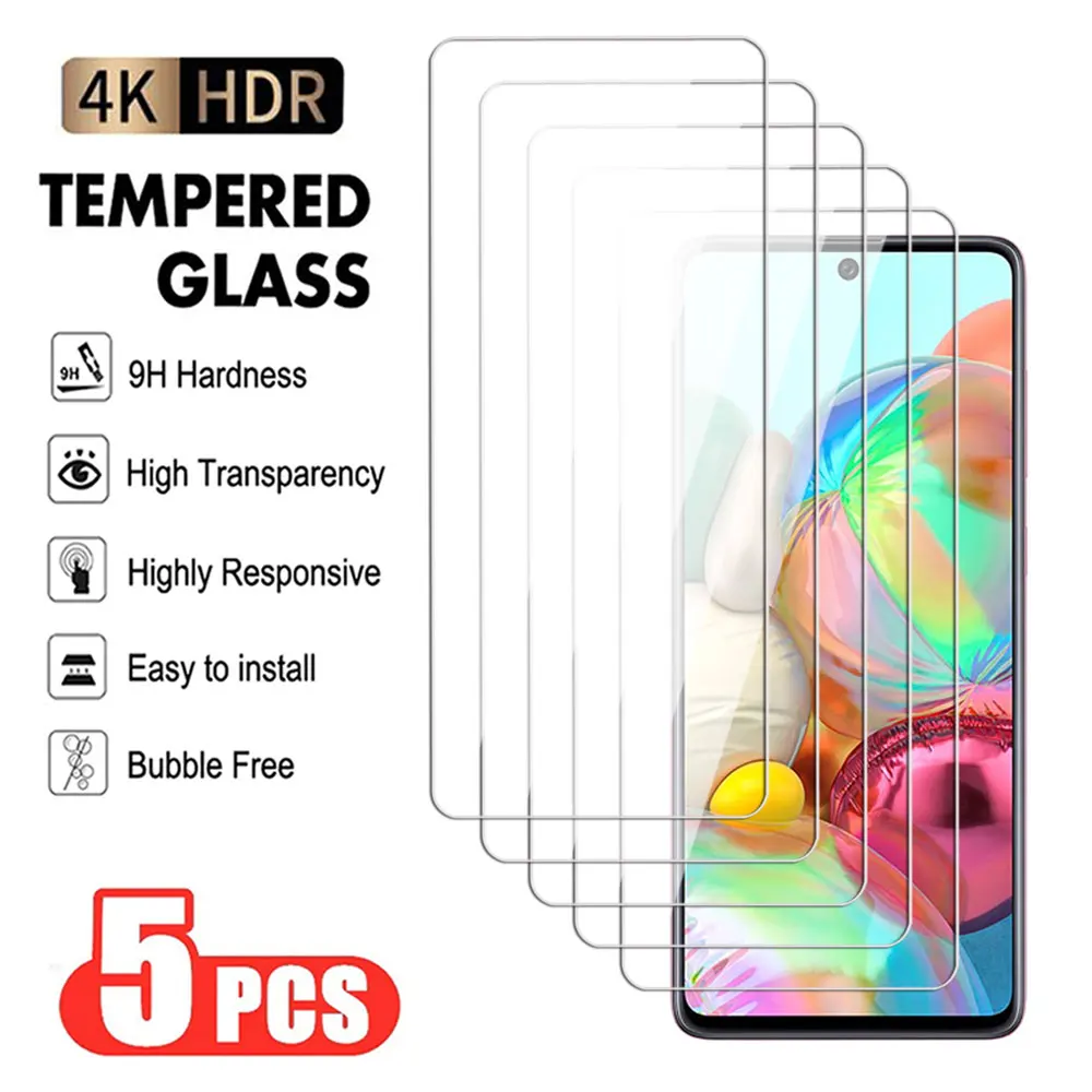 5Pcs Tempered Glass For Samsung Galaxy M42 M51 M52 M53 M55 M62 5G Scren Protector A41 A42 A51 A52 A53 A54 A55 A71 A72 A73 Film