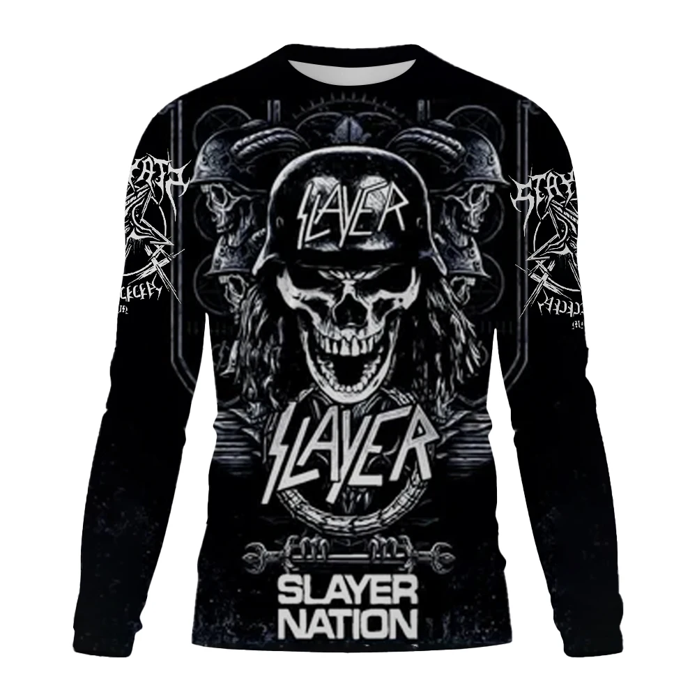 Men's Long sleeved Tshirt O Neck terror Skull 3D SLAYER Printed Street Trend Harajuku Style Hip Hop Clothing Sweatshirt Tops