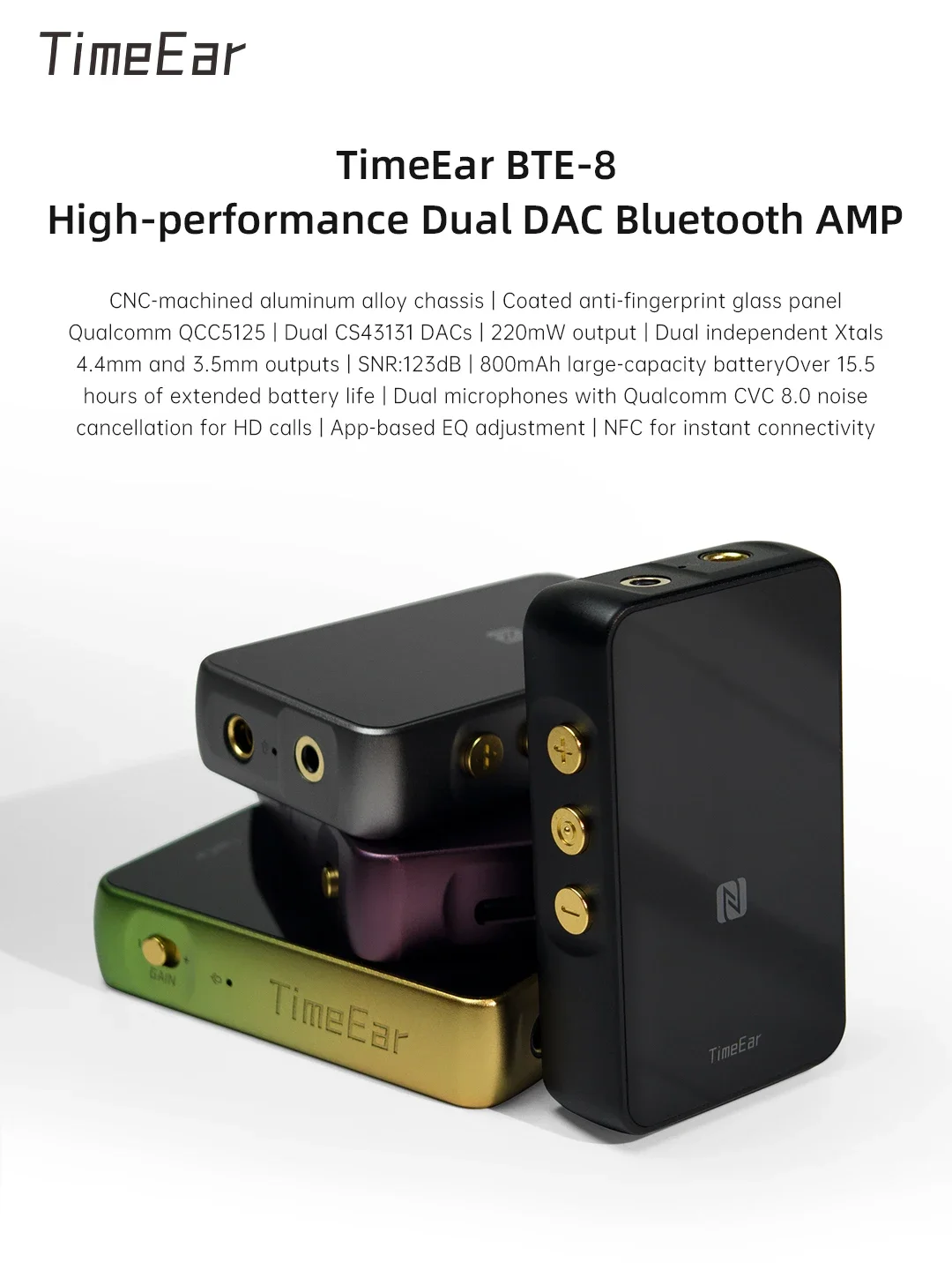 TimeEar BTE-8 Bluetooth HIFI Headphone Amplifier Mini DAC AMPDual CS43131 Headphone Power Amplifier Portable Customize For Music - Image 4