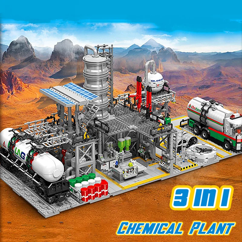 Chemical Lab Plant City Natural Gas Storage Technical Turck Transportation Center Model Building Block Bricks Toys Gift Boys Set