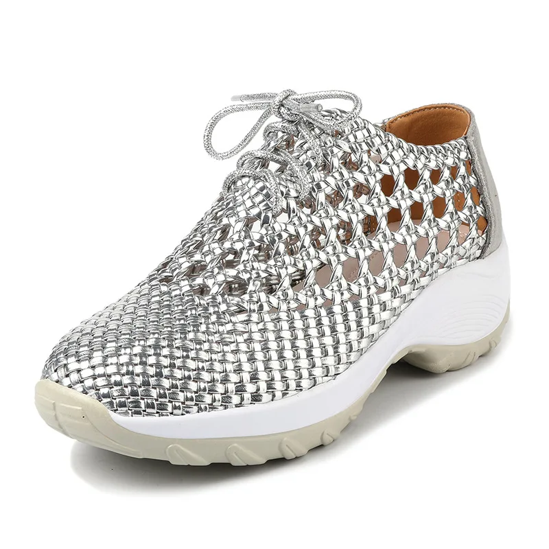 

GKTINOO 2026 Летние дышащие туфли с перфорацией, женские сандалии на толстой подошве, на танкетке, из натуральной кожи, летние сандалии на платформе