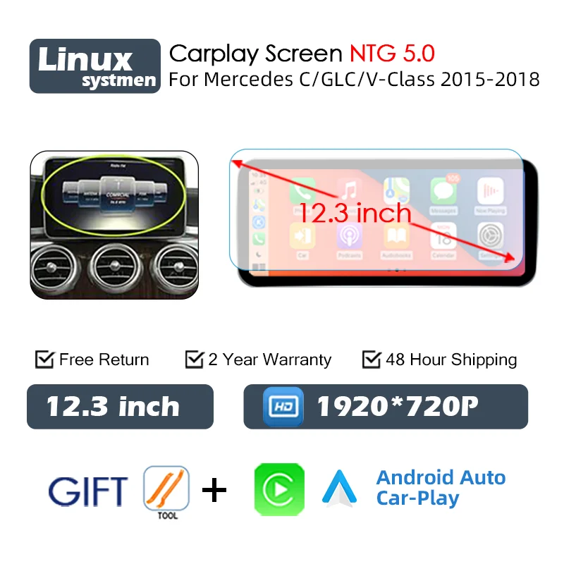 Draadloze Carplay Scherm Voor Mercedes C Klasse W205 GLC X253 C180 C200 300 350 2015-2018 Auto multimedia Speler Android Auto Radio