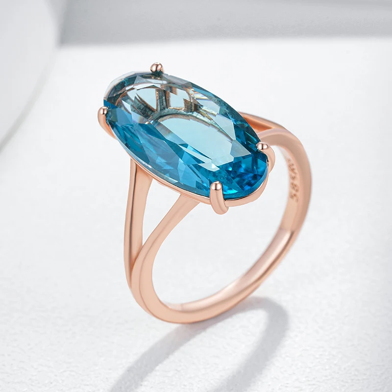 Kinel Hot Blue Big Oval Wedding Rings Trend 585 Rose Gold Color With Natural Zircon High Quality Daily Fine Jewelry For Women