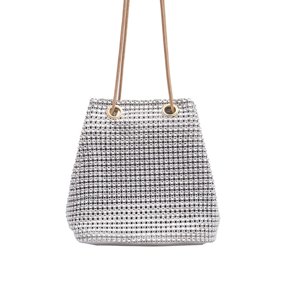 Rhinestone Bucket Bag Women\'S Underarm Bag Evening Party Clutches Storage Totes Shining Crossbody Bags Chain Handbag Fashion