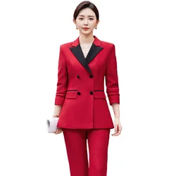 2024 elegante abito da donna rosso nero pantalone da ufficio donna donna abbigliamento da lavoro completo da 2 pezzi giacca e pantaloni Blazer formale