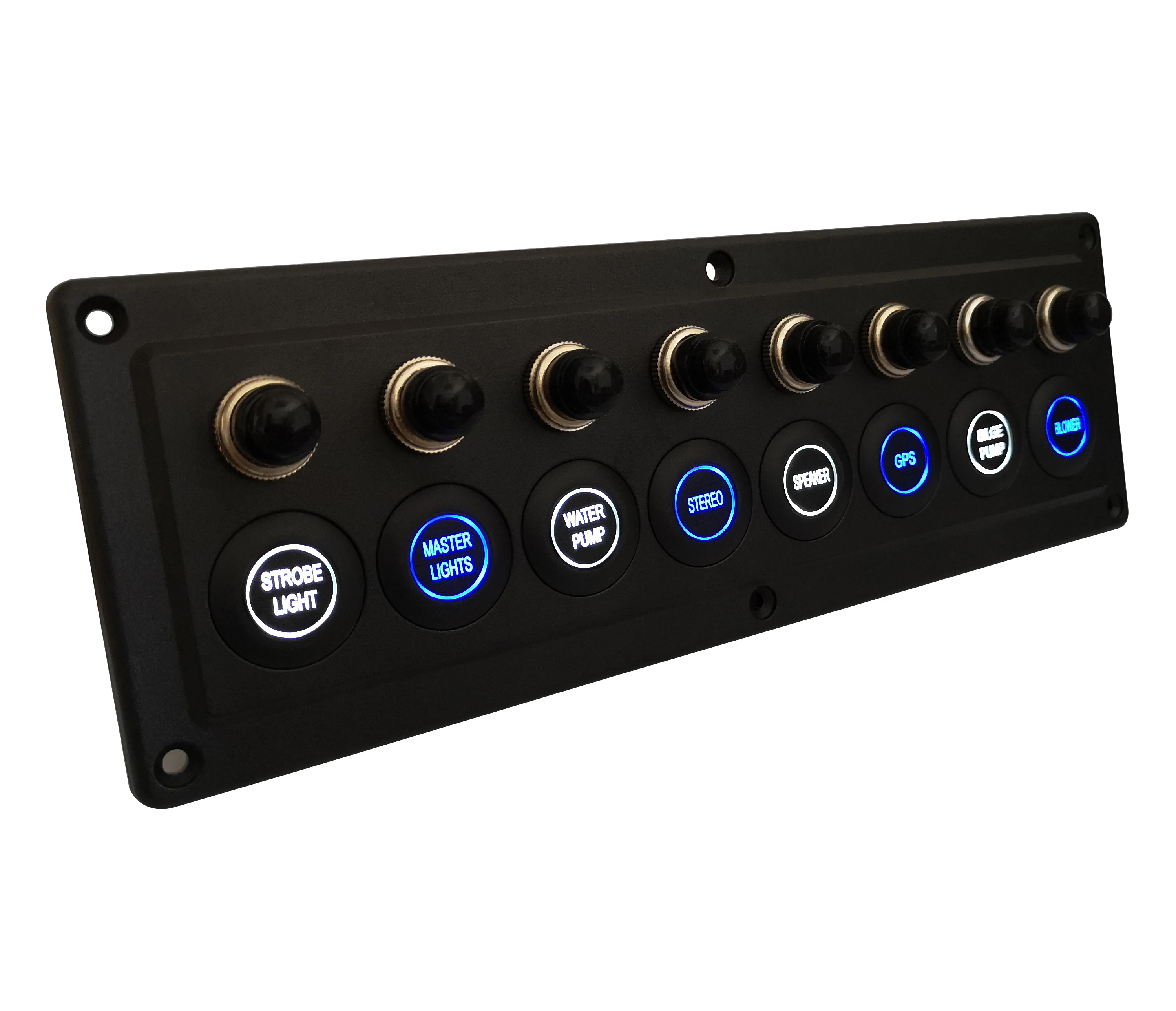 8 Gang Push Touch Switch Panel 12V/24V Blue/ White Led ON OFF 10A Breaker 45 Stickers for Off Road ATV/UTV Boat Caravans