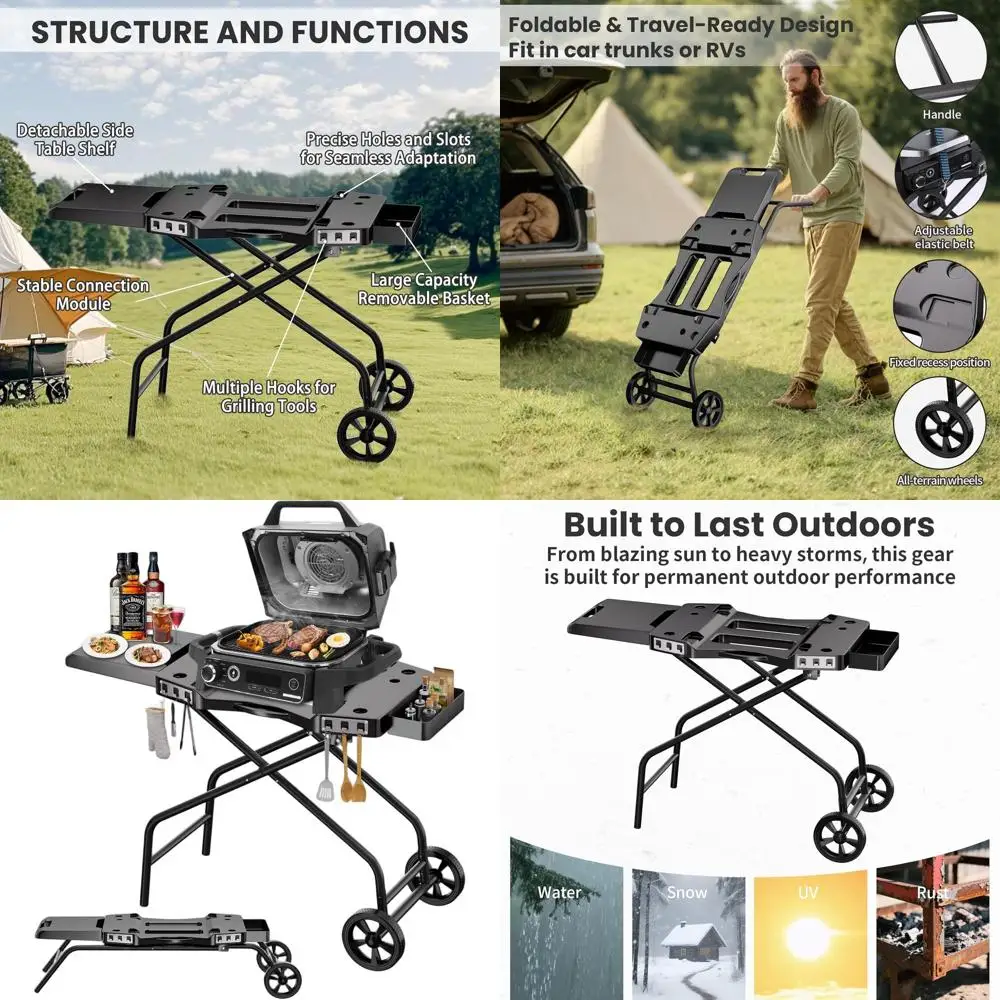 

Portable BBQ Cart with Wheels, Side Shelf, and Storage for Ninja OG700-OG750 & Blackstone 22 Grills