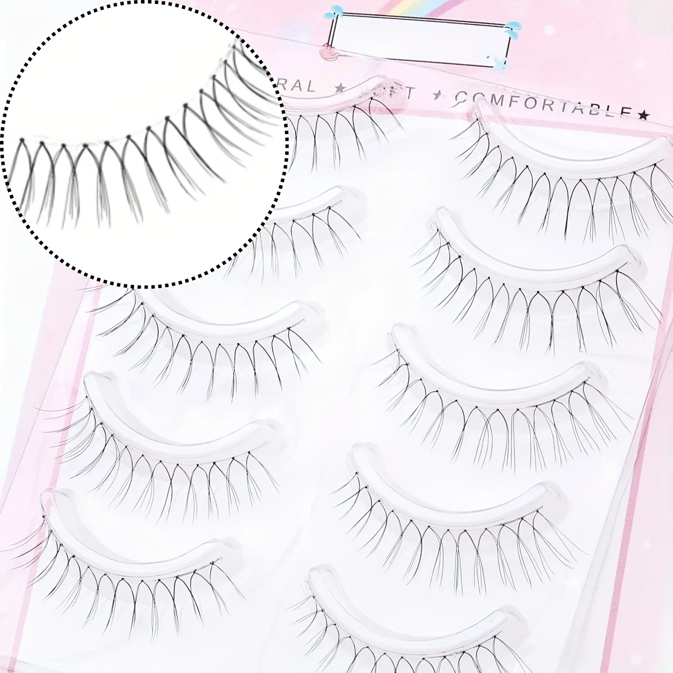 5 Pairs C curl U Shape Natural-Looking Reusable False Eyelashes, Natural Long And Thin False Eyelashes,Suitable For Light Makeup