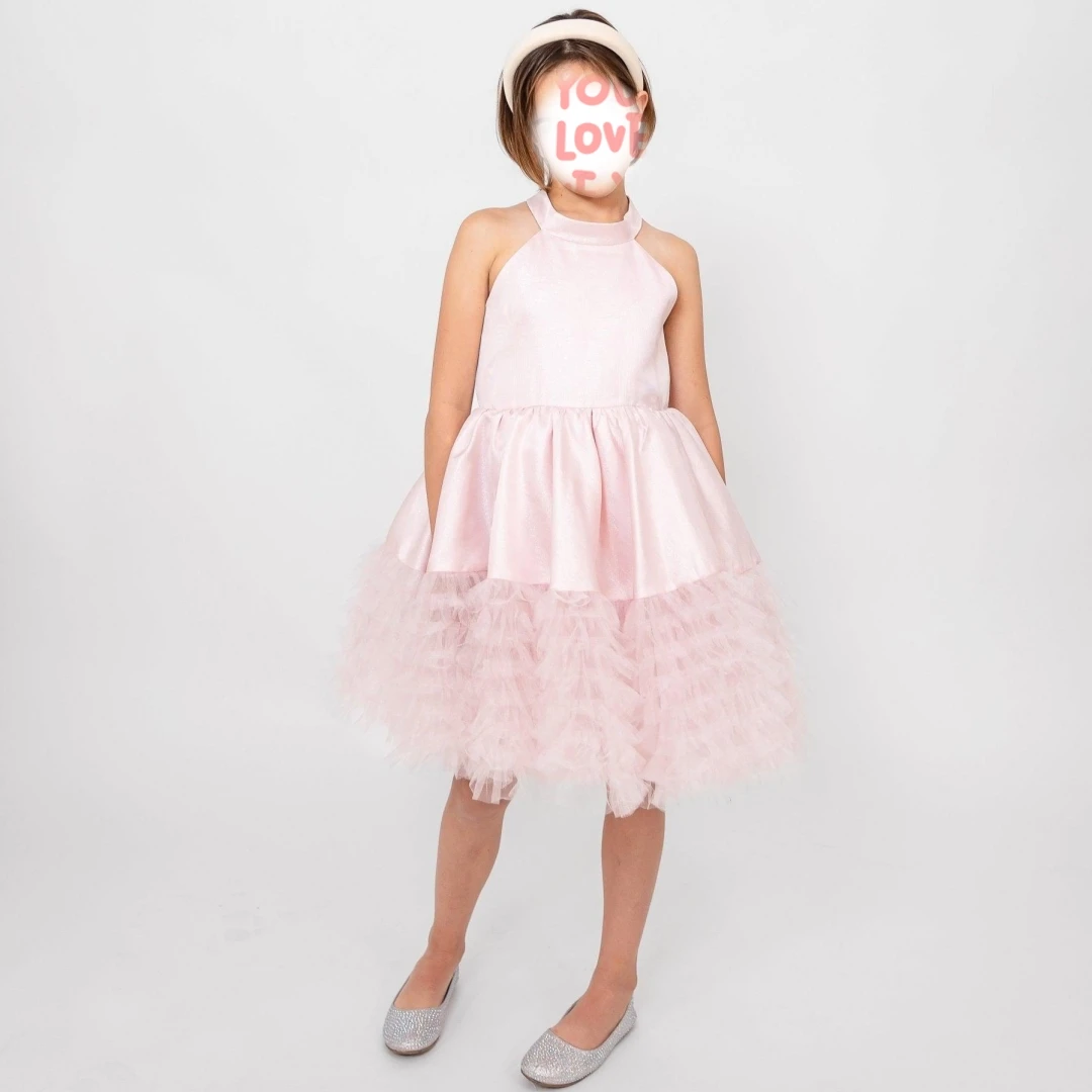 Maßgeschneidertes Blumenmädchenkleid aus rosa Satin-Tüll, gestuft und bauschig, für Hochzeit, Geburtstag, Party, Abschlussball, Bankett, Prinzessinnenball, Abendkleid