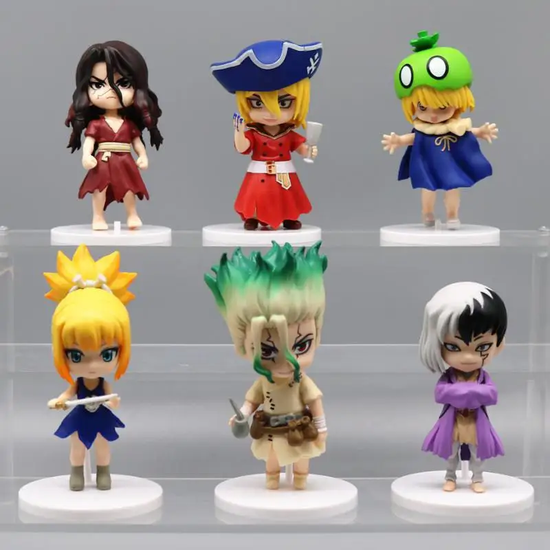 6Pcs/Set Anime Q Version Dr.stone Figures Model 10cm Ishigami Senkuu Amber Standing Posture Doll Ornaments Toys Gifts For Kids