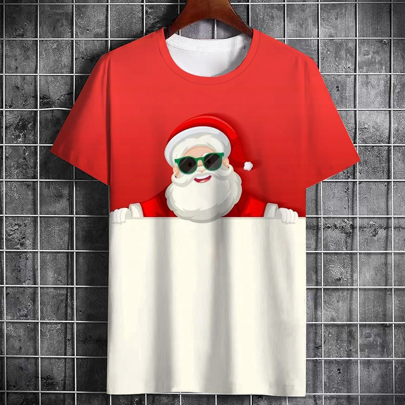 Christmas Holiday Fashion Party Men\'s Printed T-Shirt Creative Harajuku O-Collar Casual Quality Short Sleeve New Year Gift Top