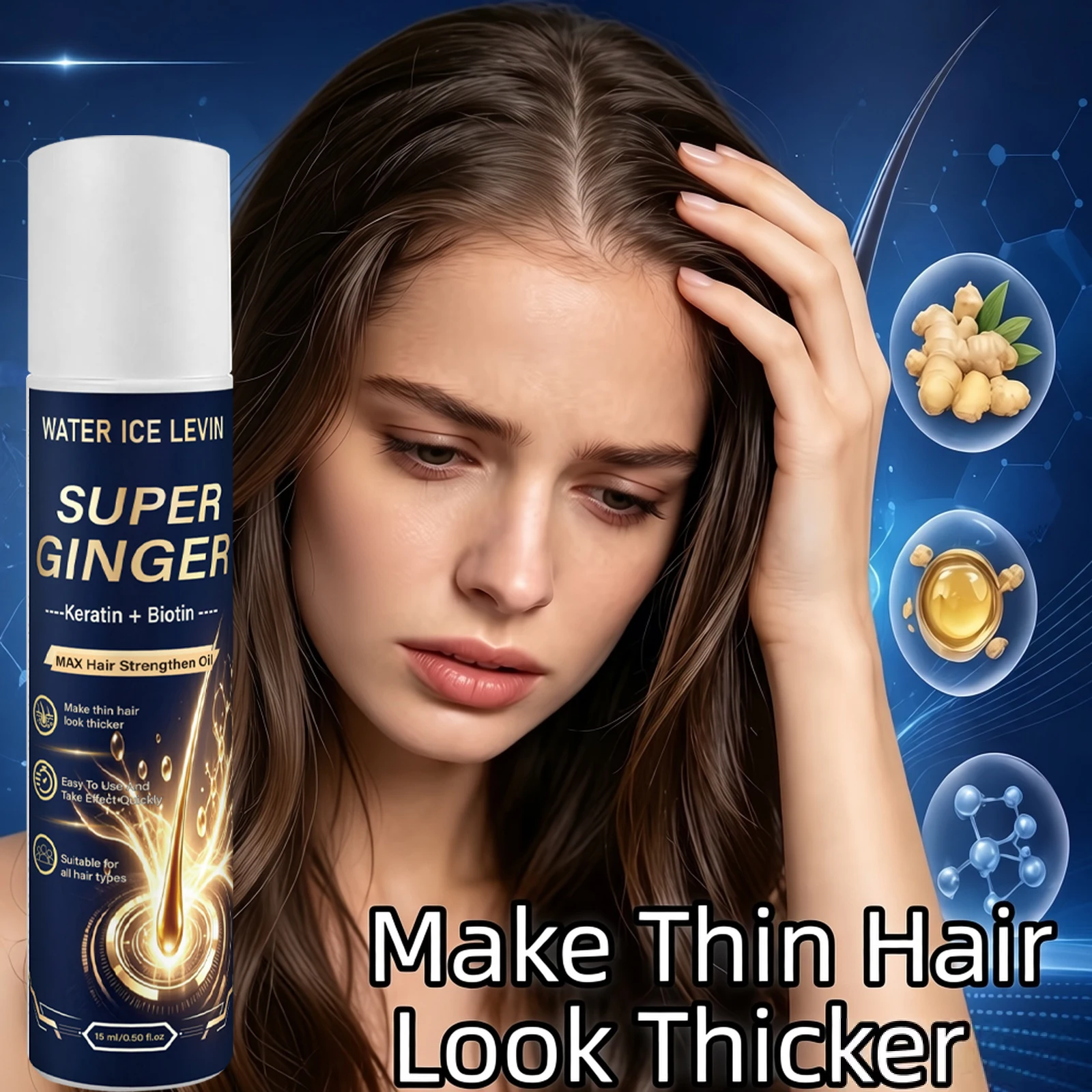 Super Ginger Roller Hair Oil Keratin Biotin Gentle Non‑Irritating Scalp Serum For Sensitive Scalp Strengthen Hair