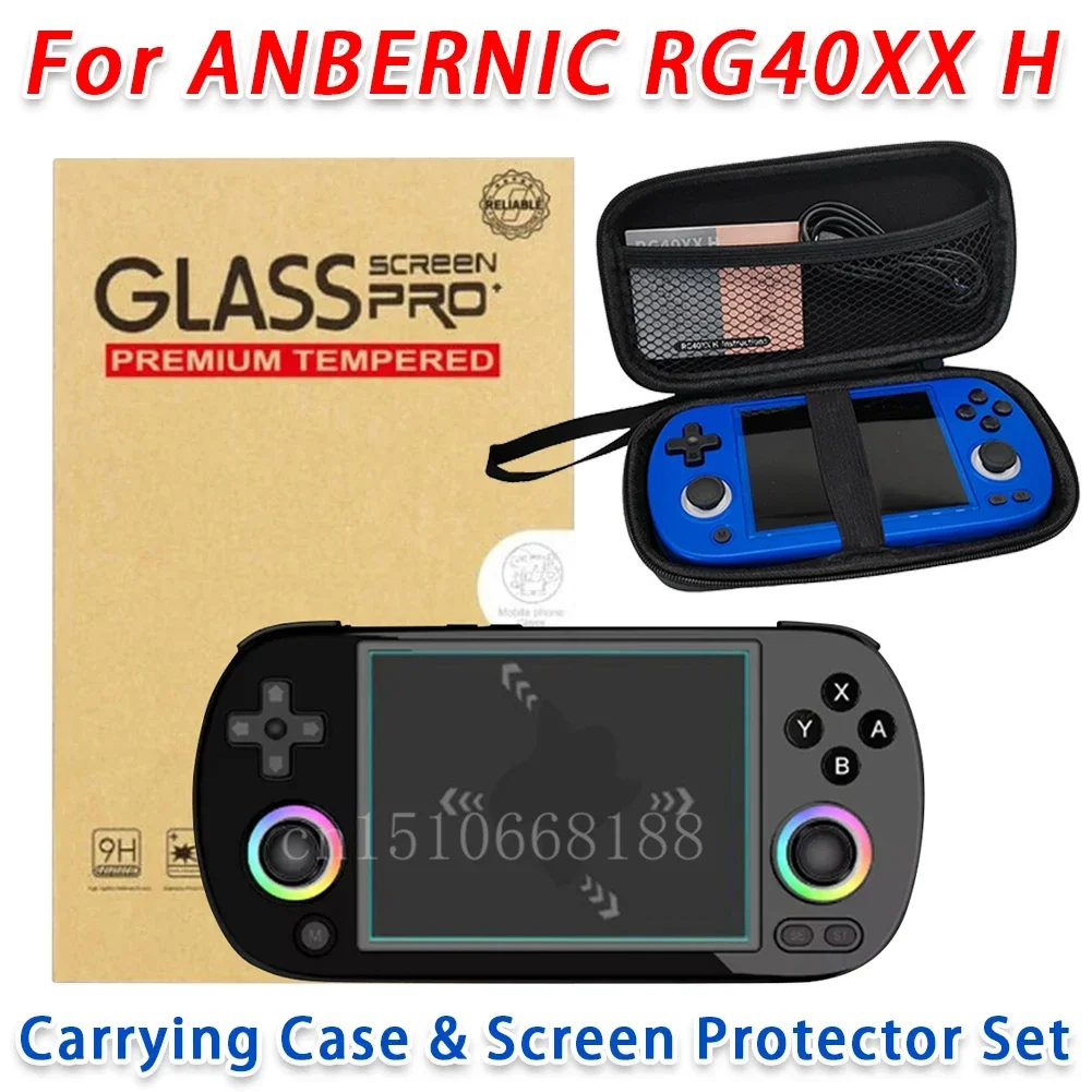 Für Anbernic RG40XX H Videospielkonsole Tragetasche & Displayschutzfolie Set Hartschale Aufbewahrungstasche Spielzubehör