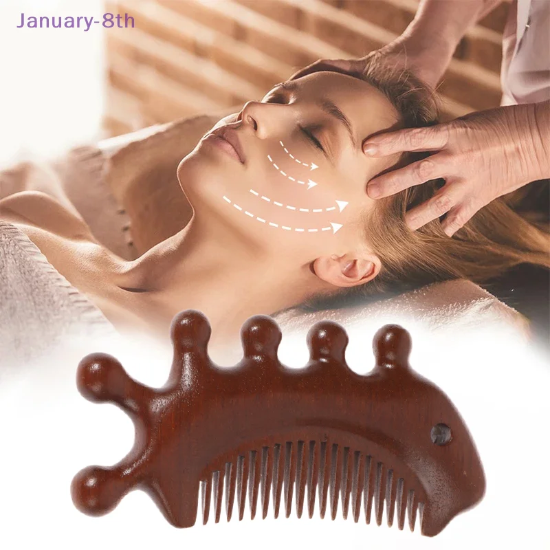 Sandalwood Massage Comb Head Meridian Scalp Comb Face Eye Shoulder Neck Scraping Treatment Hair Loss Anti-static Wide Tooth Comb