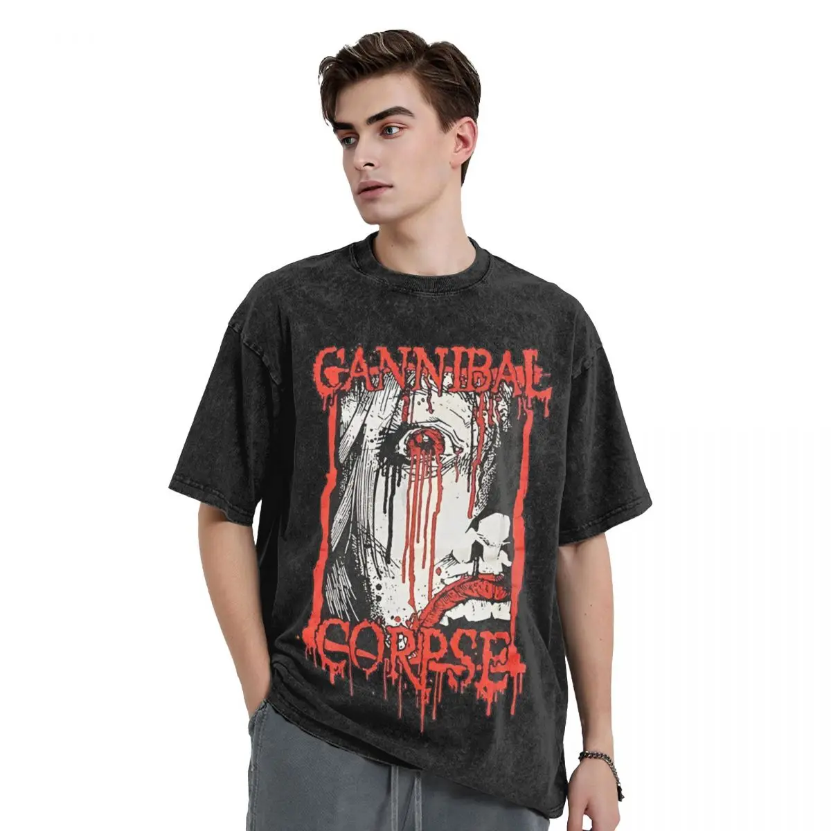 Washed T Shirt Cannibal Corpse Death Metal Music T-Shirts Harajuku Streetwear 100% Cotton Summer Tops Tee Shirt for Men Women