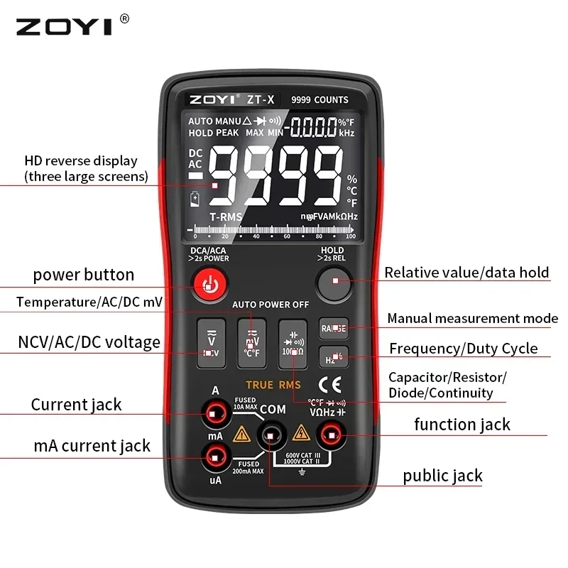 Current Voltage Tester LCR Tester ZOYI ZT-X Digital Multimeter 9999 Counts High-precision Auto Range NCV Multimetro VFC Micro