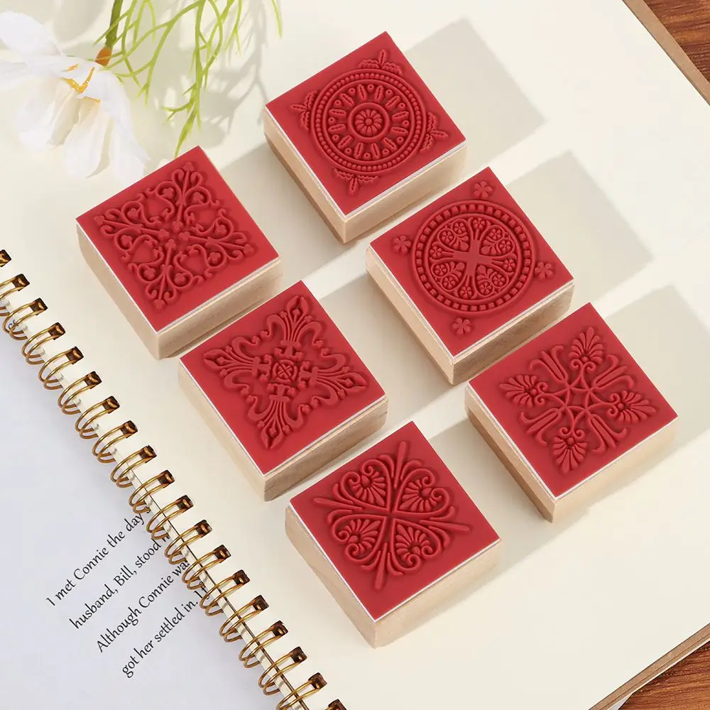 New Stamping Vintage Rubber Scrapbooking Square Floral Stamps Wooden