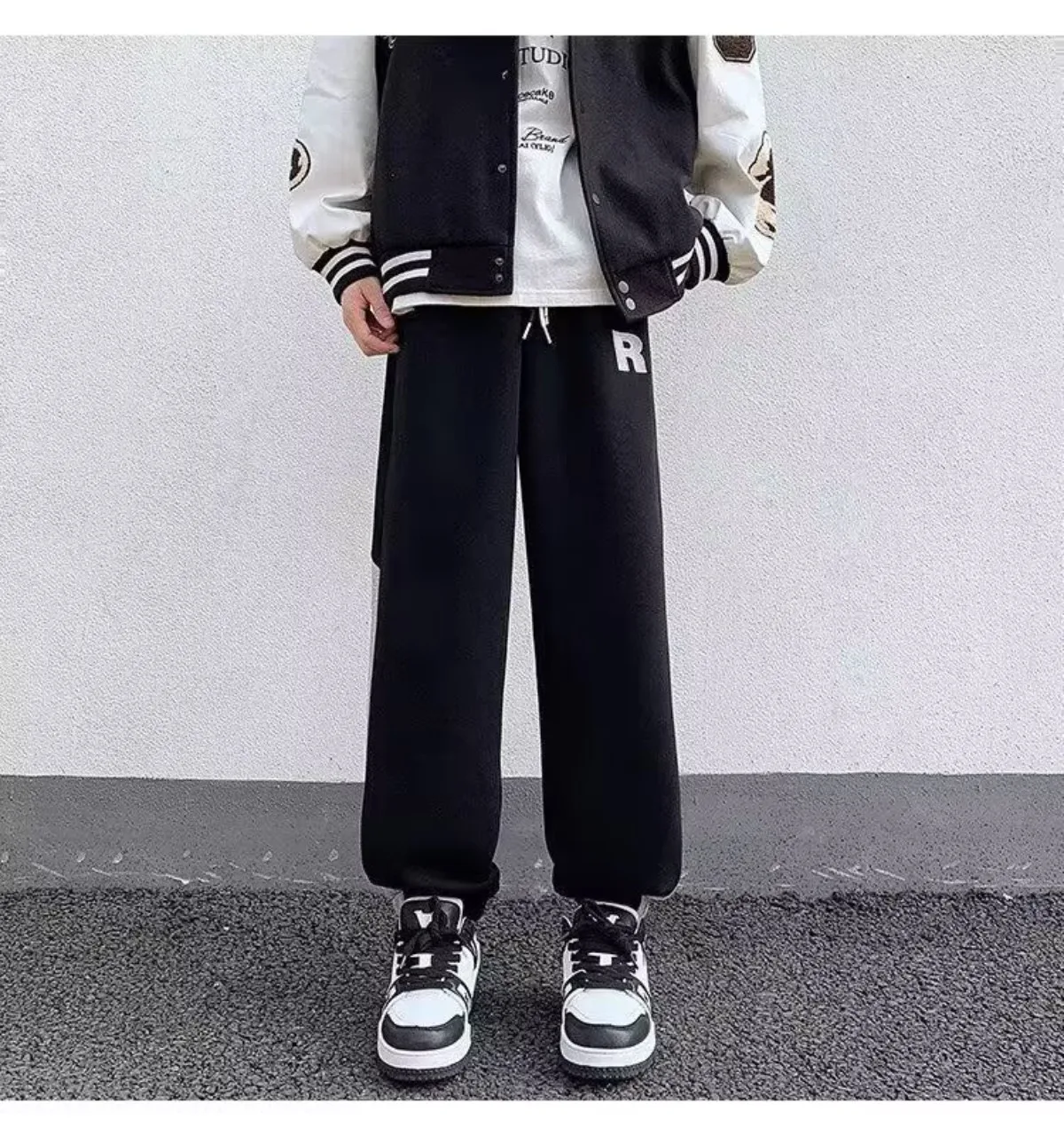 2025 新しいメンズパンツルーズカジュアルロングパンツ巾着レターストリートスウェットストレートレッグパンツトレンドファッションスタイル