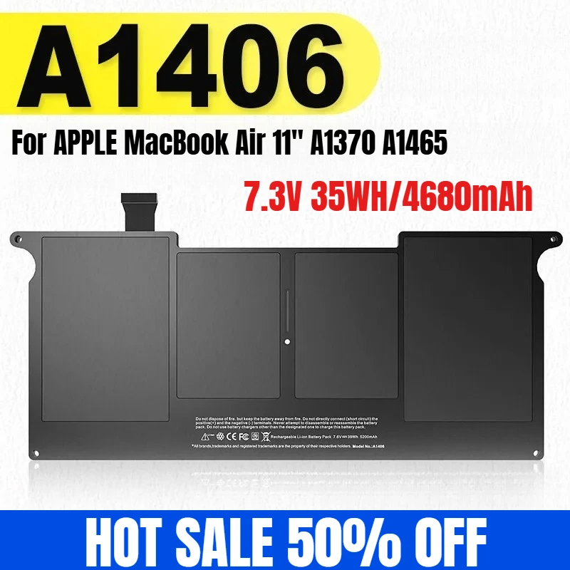 

7.3V 35WH/4680mAh A1406 for APPLE MacBook Air 11" A1370 A1465 020-7377-A Laptop Battery