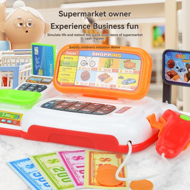 Simulation Cartoon Supermarket Cash Register Toy Home Appliance Series Children Play Home Electric Lighting Register