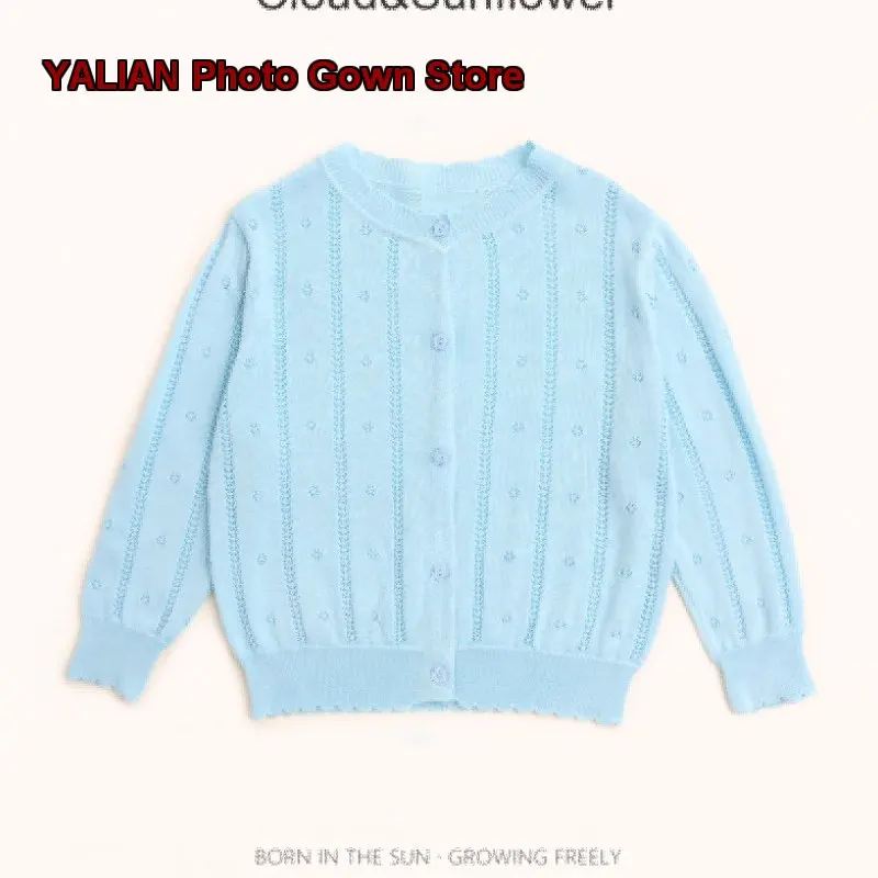 In Stock - Original French Order 105-160 Girls Summer Chocolate Hollow Out Small Floral Knit Top 551526