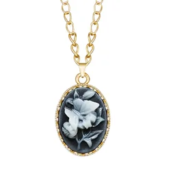 Ethnic Butterfly Plant Cameo Pendant Necklace For Women Gold Color Plated Fashion Animal Cute Necklace