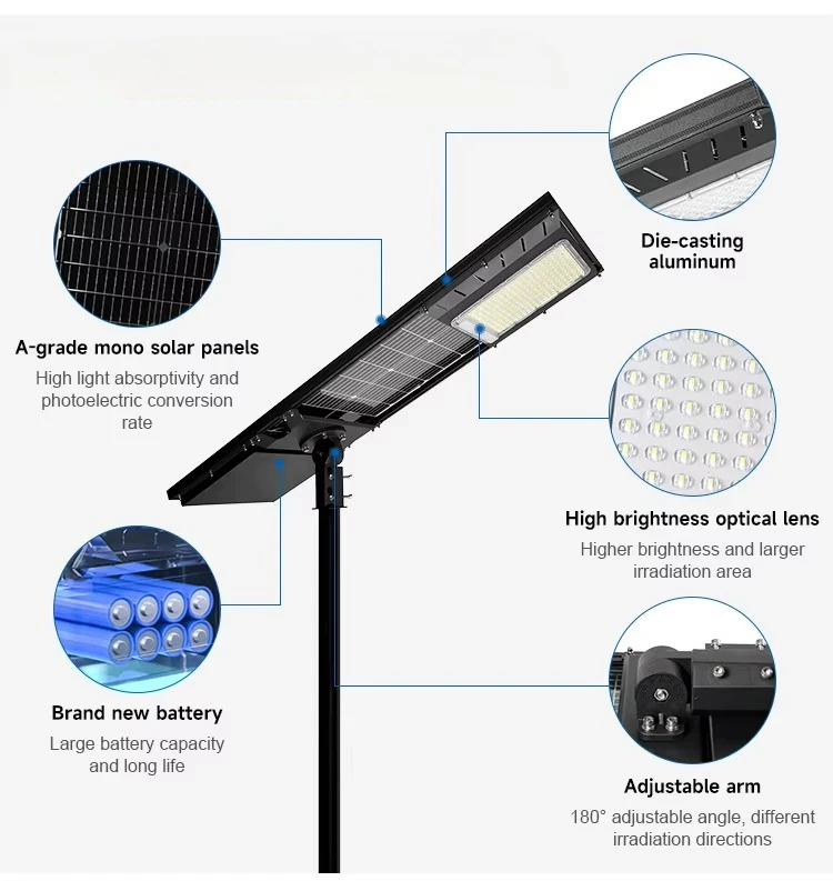 High-power outdoor waterproof IP65 road die-cast aluminum alloy 100W, 150W, 200W integrated LED solar street light