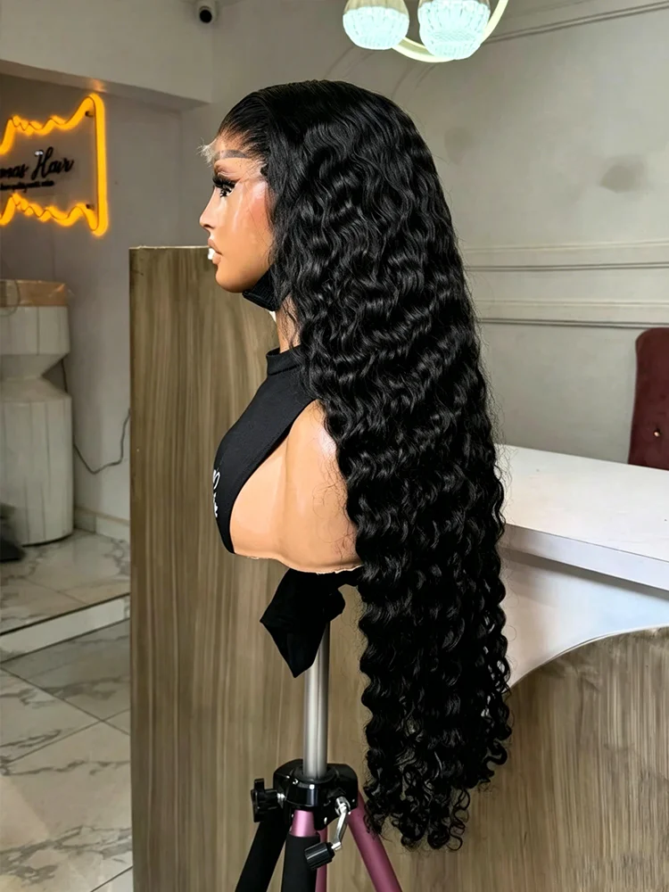 

32 34 Inches Long Curly Human Hiar Wigs 250% Density 13x4 HD Transparent Lace Frontal Wigs Deep Wave Brazilian Pre Plucked With Baby Hair Lace Front Human Hair Wigs For Women